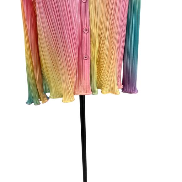 Dressed in Lala Rainbow Daydream Plissé Pleated Top Notched Collar Size Medium - Picture 5 of 14